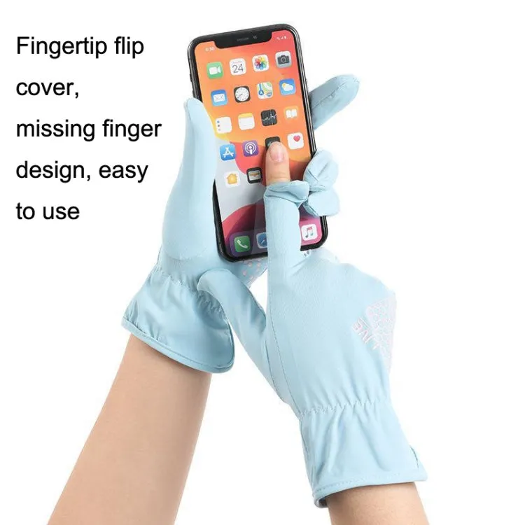 1pair Driving Sunscreen Anti-ultraviolet Thin Summer Ice Silk Dew Finger Non-slip Riding Gloves Free Size(Smoke Gray)