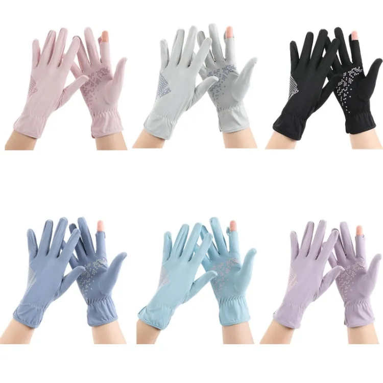 1pair Driving Sunscreen Anti-ultraviolet Thin Summer Ice Silk Dew Finger Non-slip Riding Gloves Free Size(Smoke Gray)