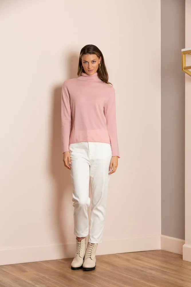 Amaya 100% Merino Wool Turtle Neck Sweater in Pink