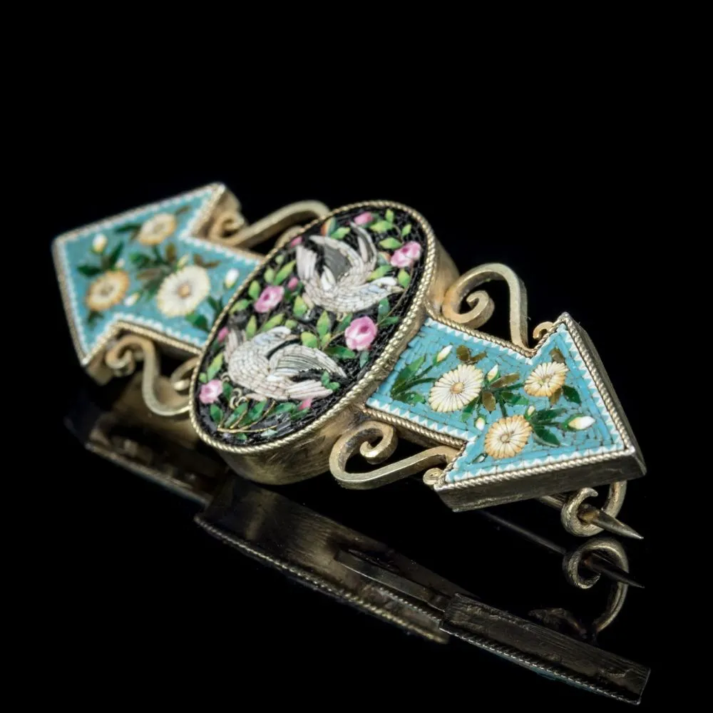 Antique Victorian Micro Mosaic Dove Brooch Circa 1860