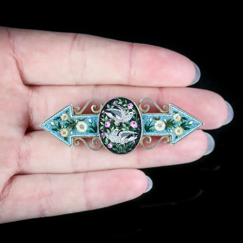 Antique Victorian Micro Mosaic Dove Brooch Circa 1860