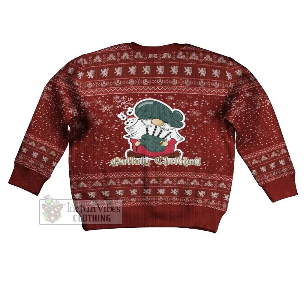 Arbuthnot Clan Christmas Kid Ugly Sweater with Gnome Playing Bagpipes