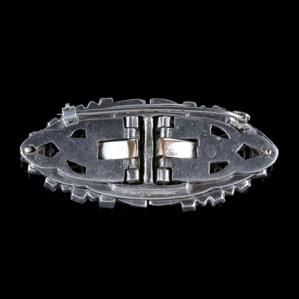 Art Deco Double Clip Brooch Silver Blue Paste Circa 1930