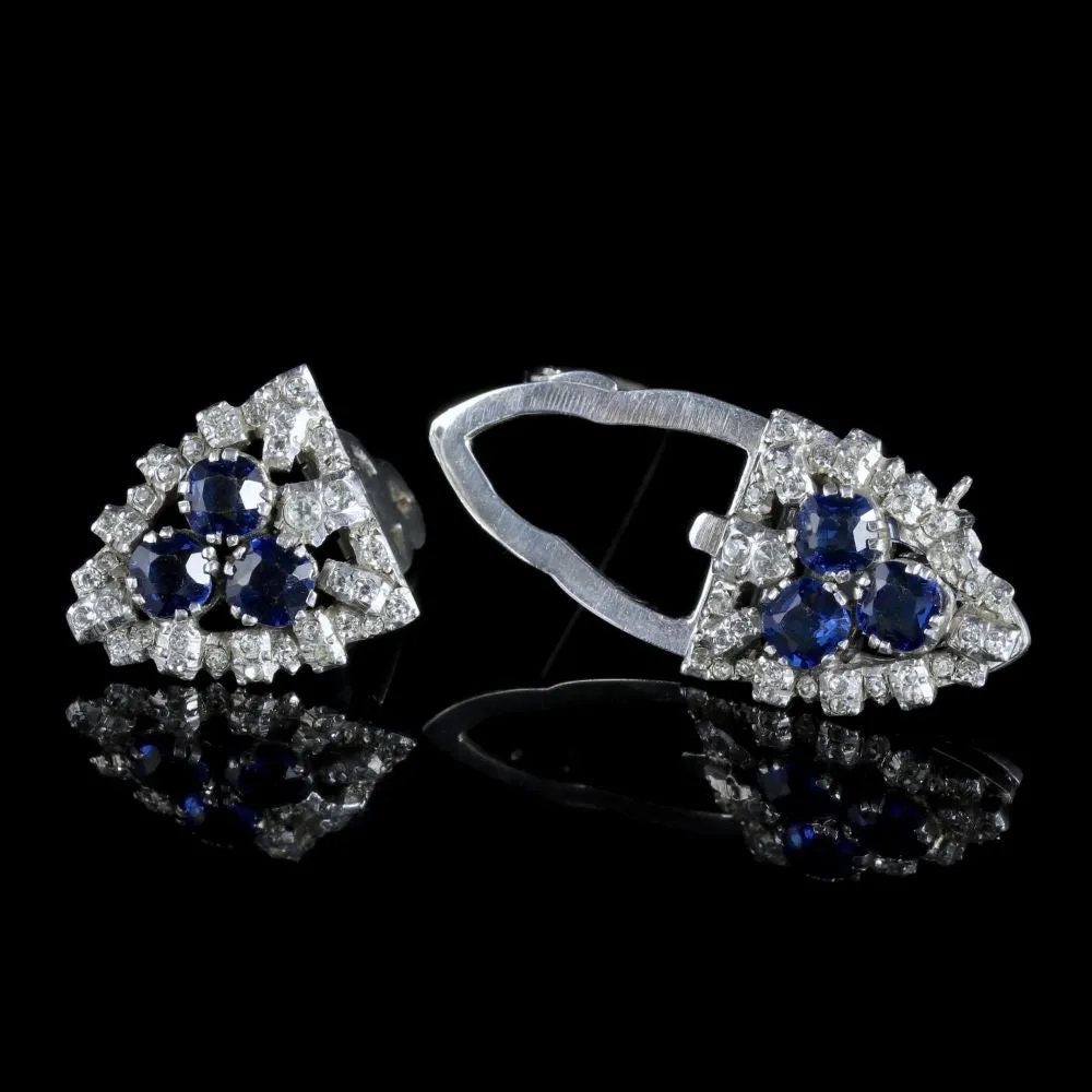 Art Deco Double Clip Brooch Silver Blue Paste Circa 1930