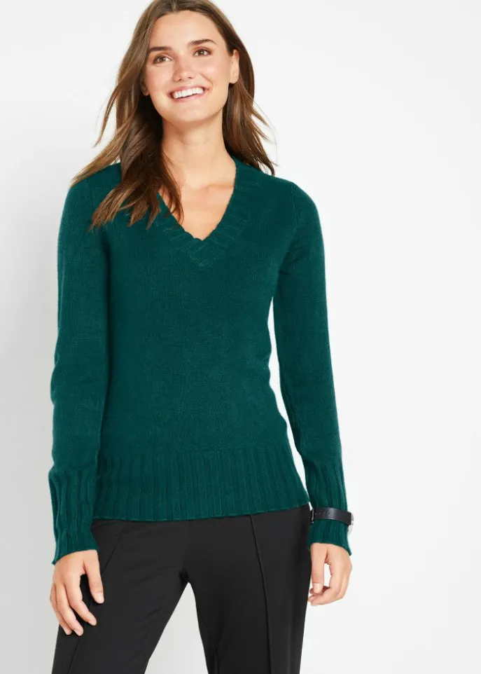 Bpc Bonprix Collection V-neck sweater, green