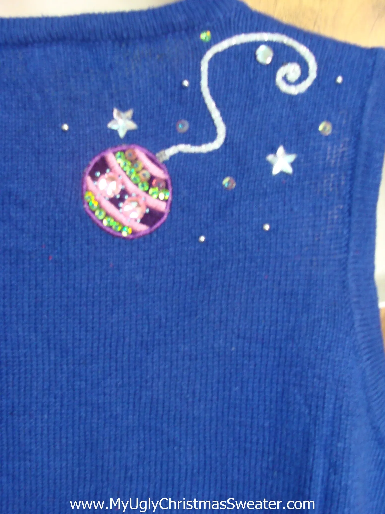 Bright Blue Christmas Sweater Vest with Ornaments