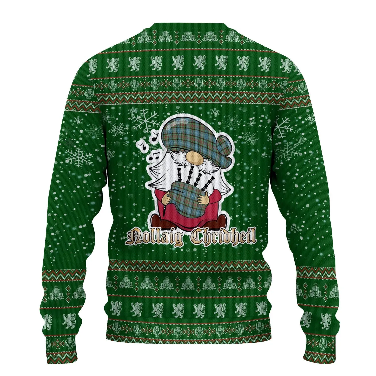 Brisbane Clan Christmas Family Ugly Sweater with Funny Gnome Playing Bagpipes