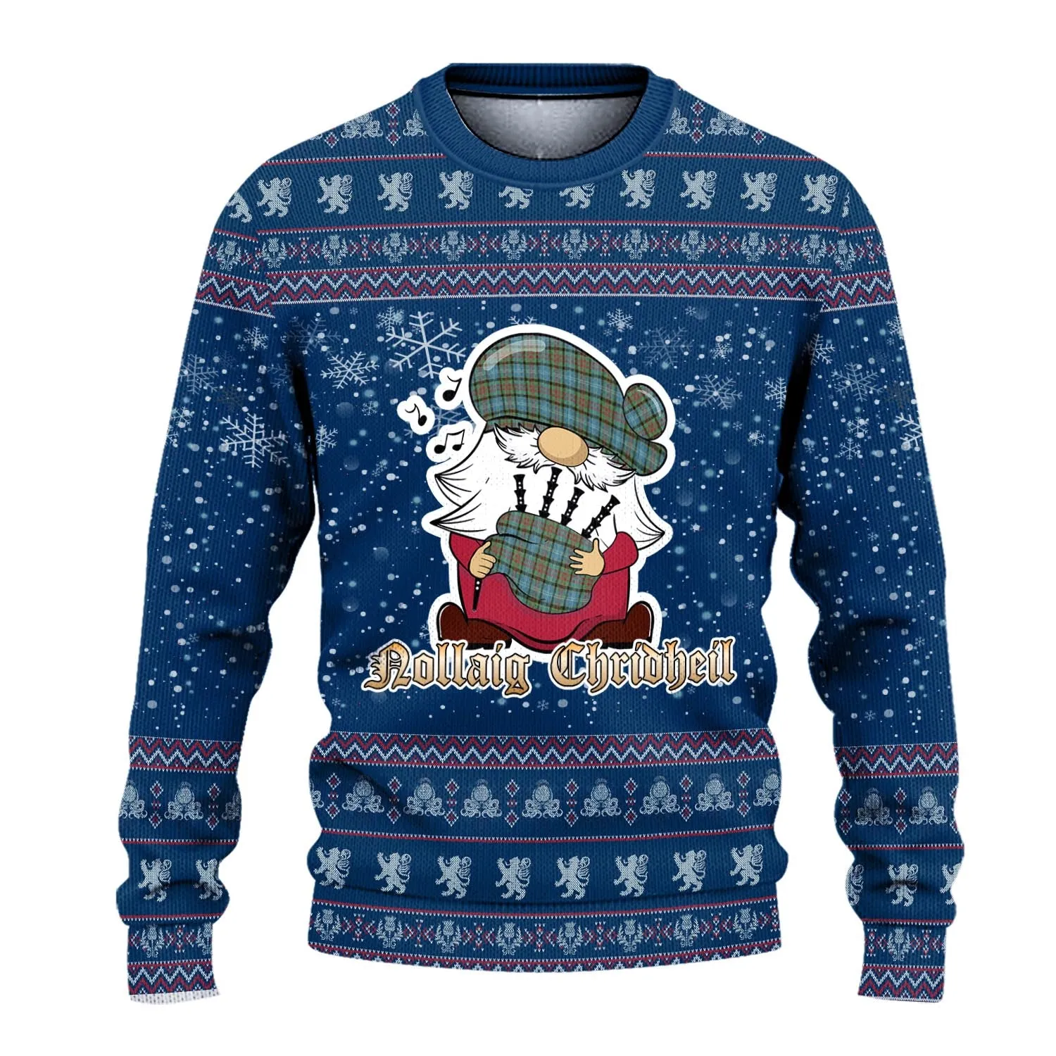 Brisbane Clan Christmas Family Ugly Sweater with Funny Gnome Playing Bagpipes