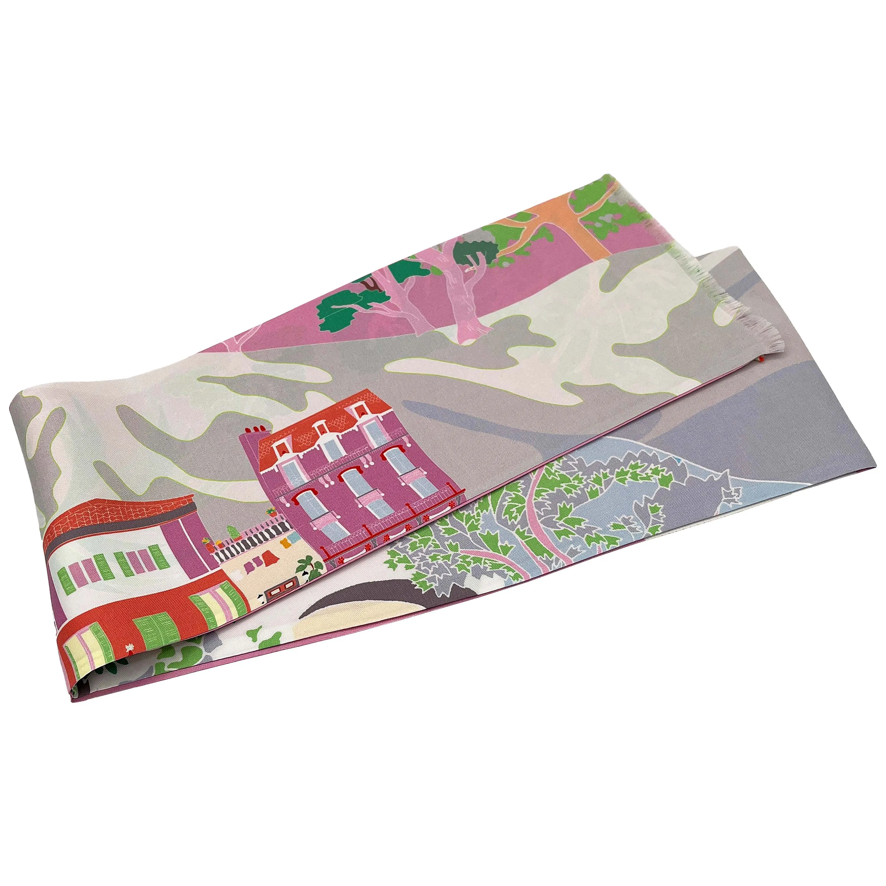 Capri pink and grey silk tie scarf