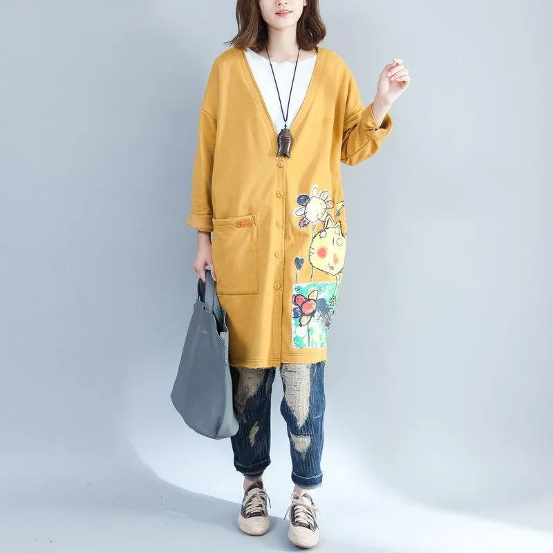 Cat Lady Button Up Long Cardigan
