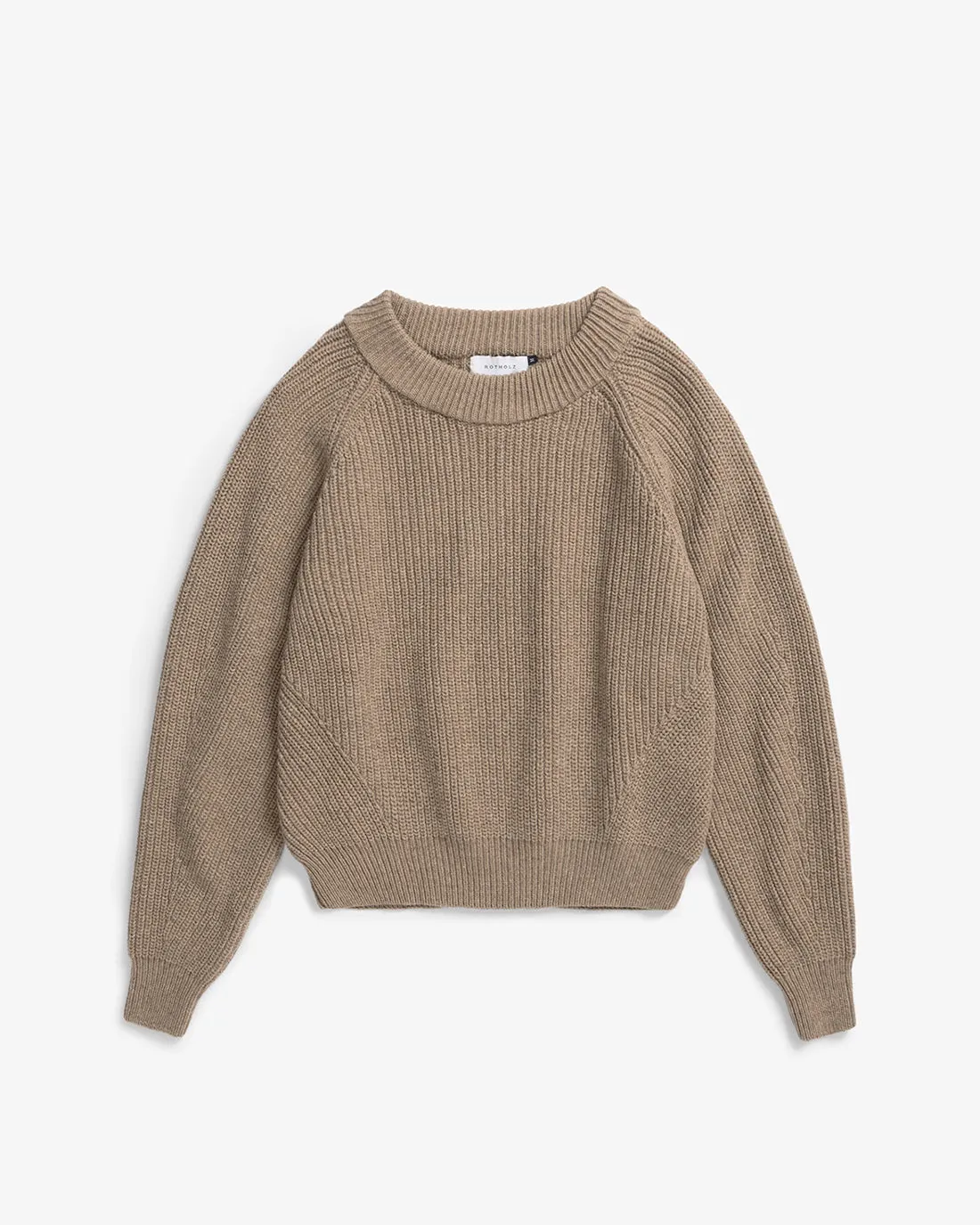 Cropped Knit Sweater Wool-Blend Beige