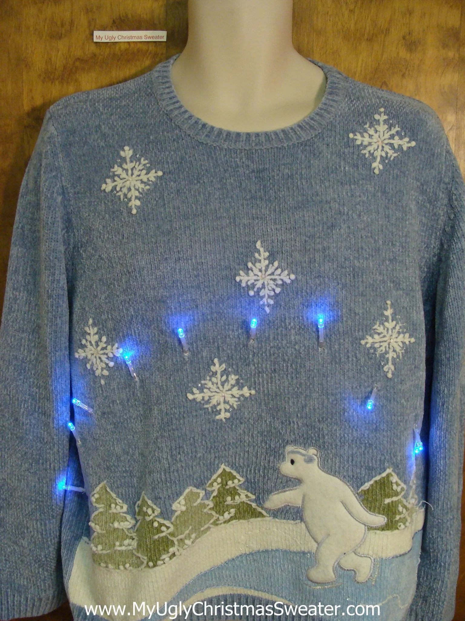 Cute and Soft Light Up Ugly Xmas Sweater with Skating Bear