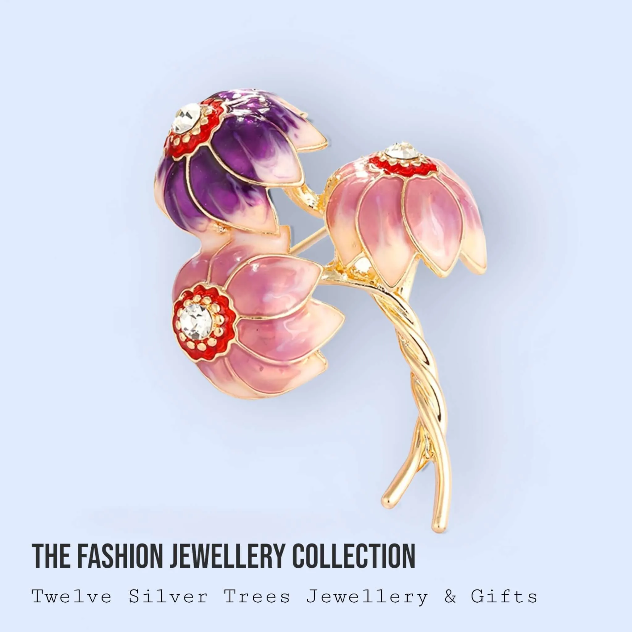 Elegant Enamel Flower Trio Brooch