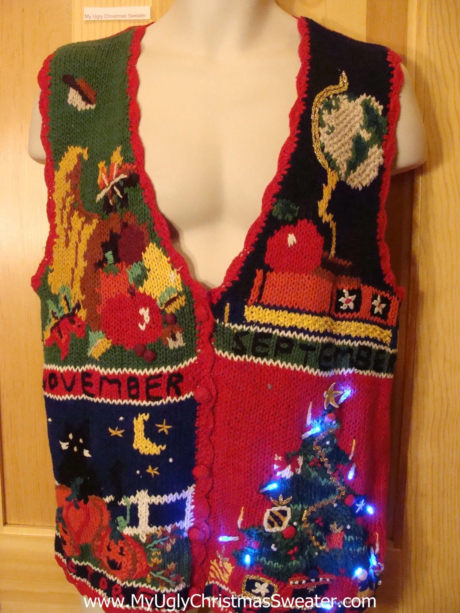 Fall Months Tacky Christmas Sweater Vest with Lights