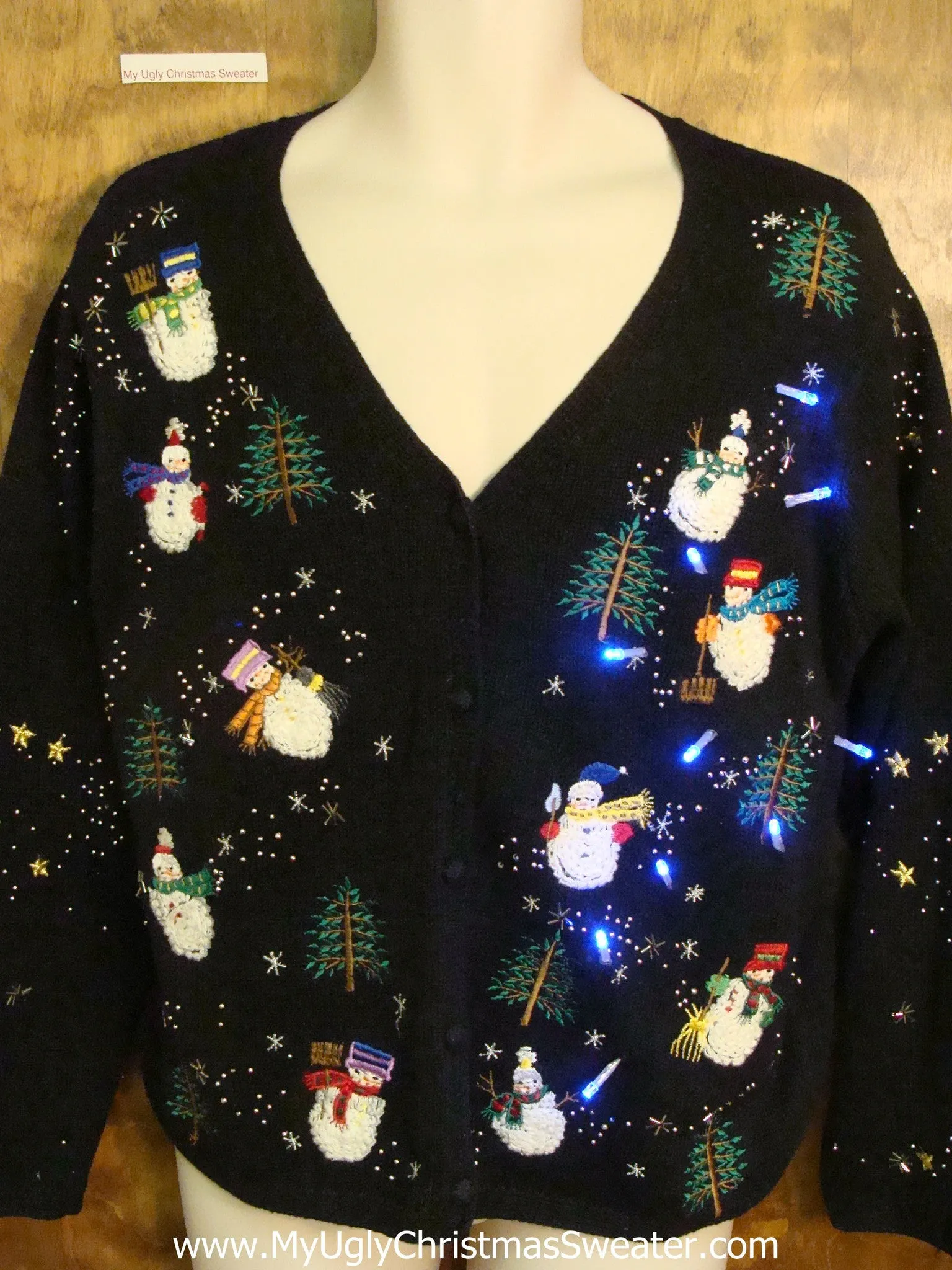 Huge Snowman on BACK Light Up Ugly Christmas Jumper