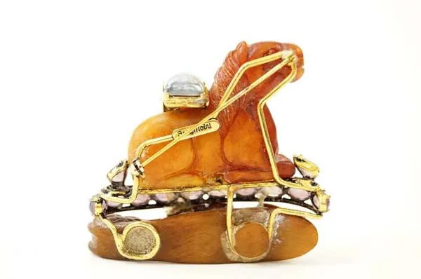 Iradj Moini Agate Jeweled Horse Brooch