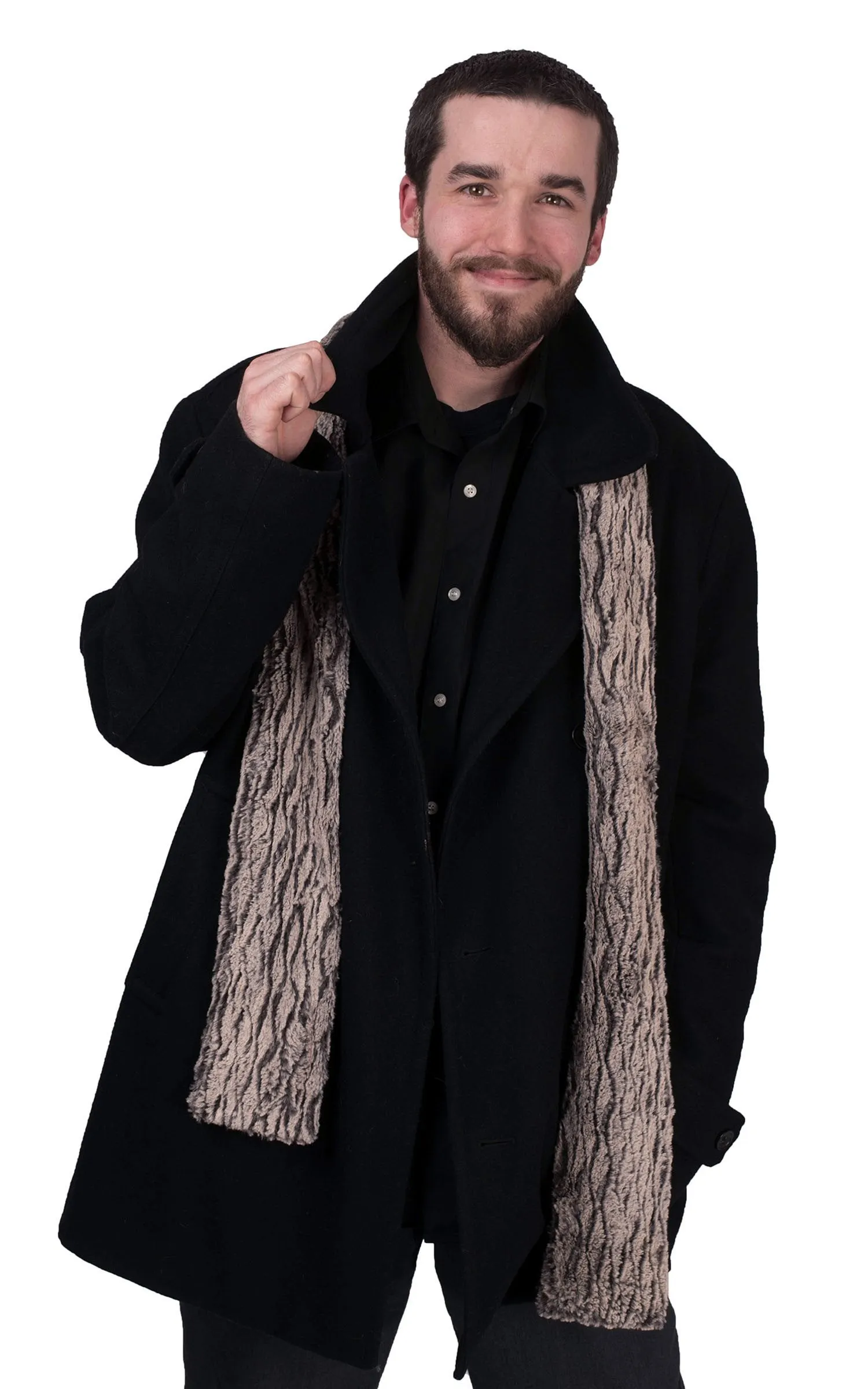 Men's Classic Scarf - Two-Tone, Luxury Faux Fur in Carpathian Lynx