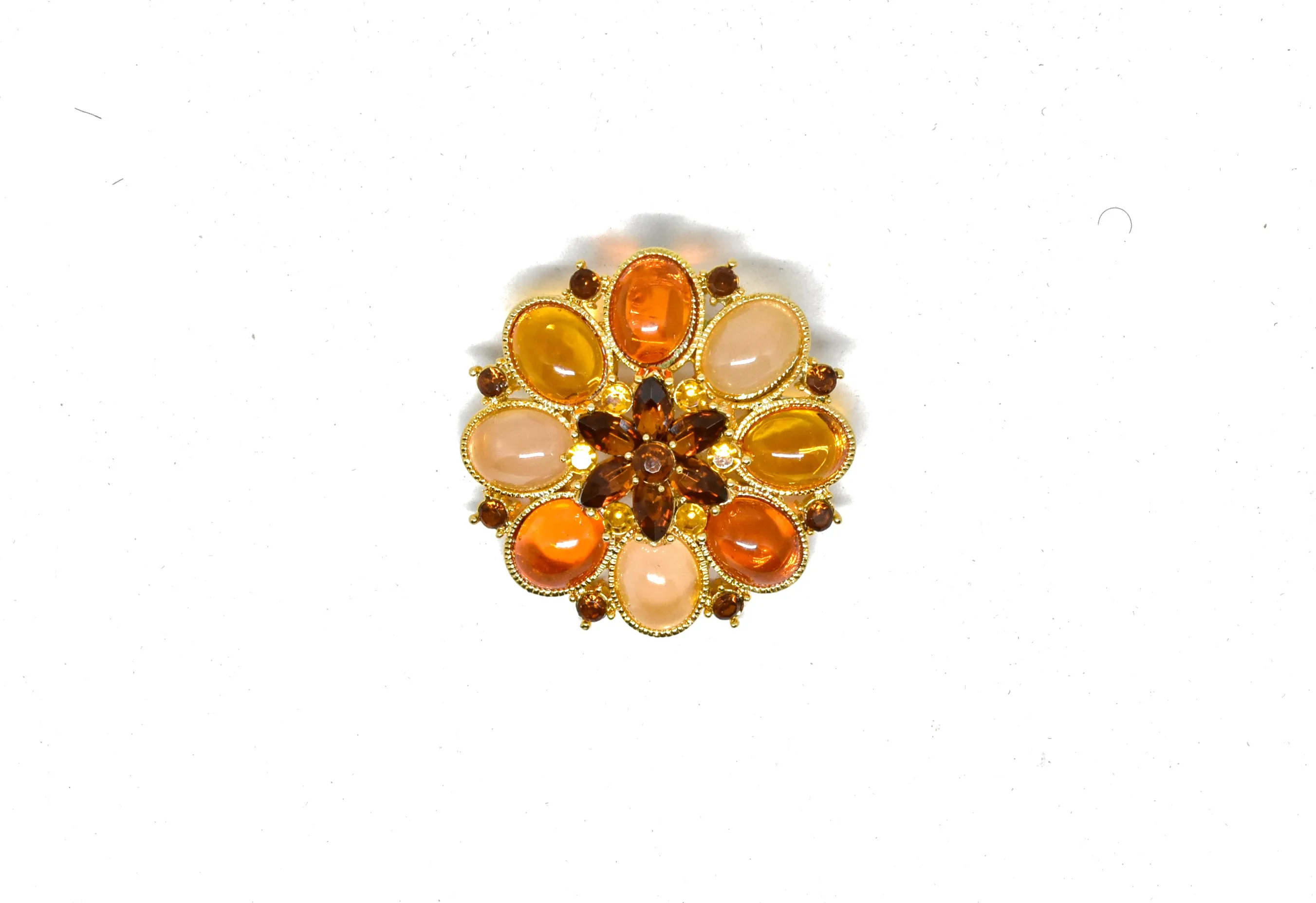 Orange Rhinestone Flower Brooch w/ Pin 2" - 1 Piece