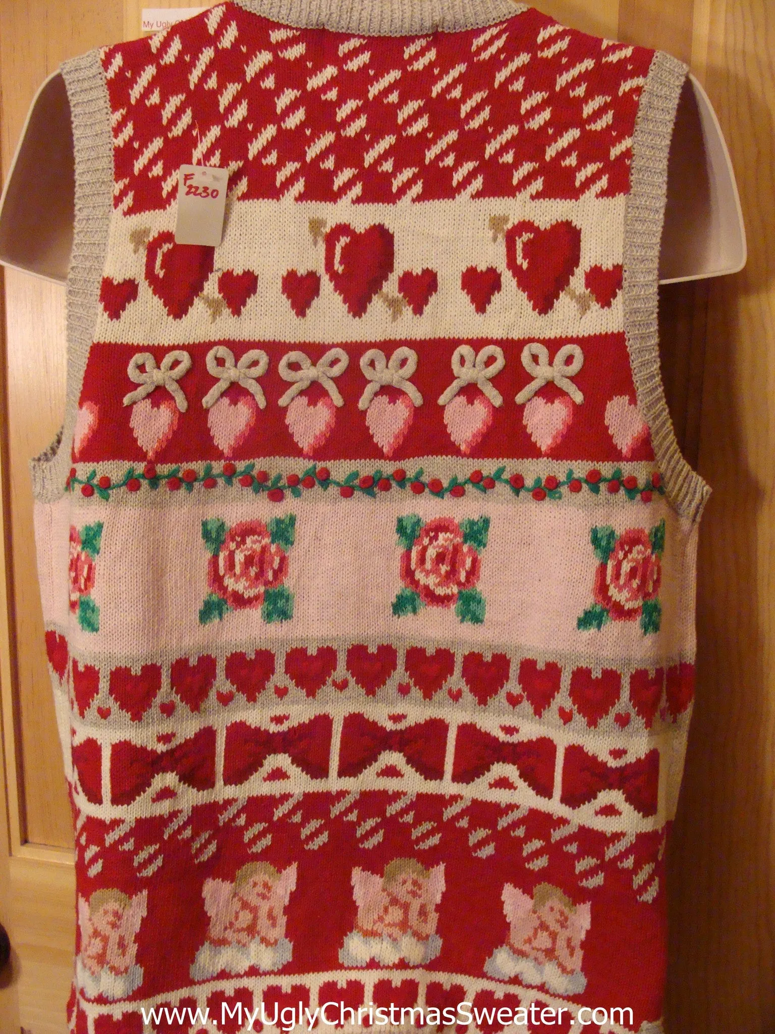 Pink and Red Ugly Christmas Sweater Vest Angels and Hearts