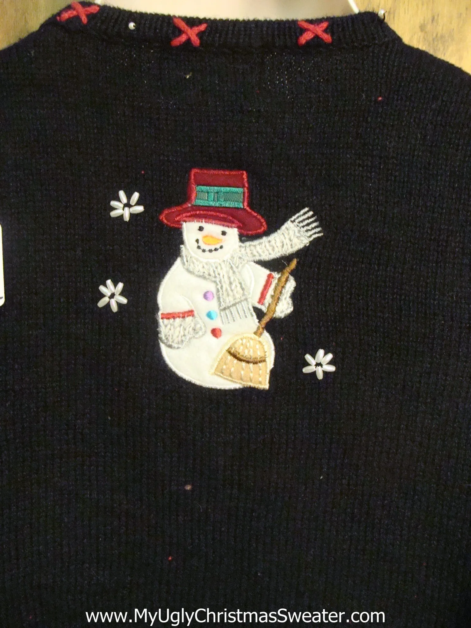 Plaid Ribbon and Snowmen Funny Ugly Sweater Vest for a Christmas Party
