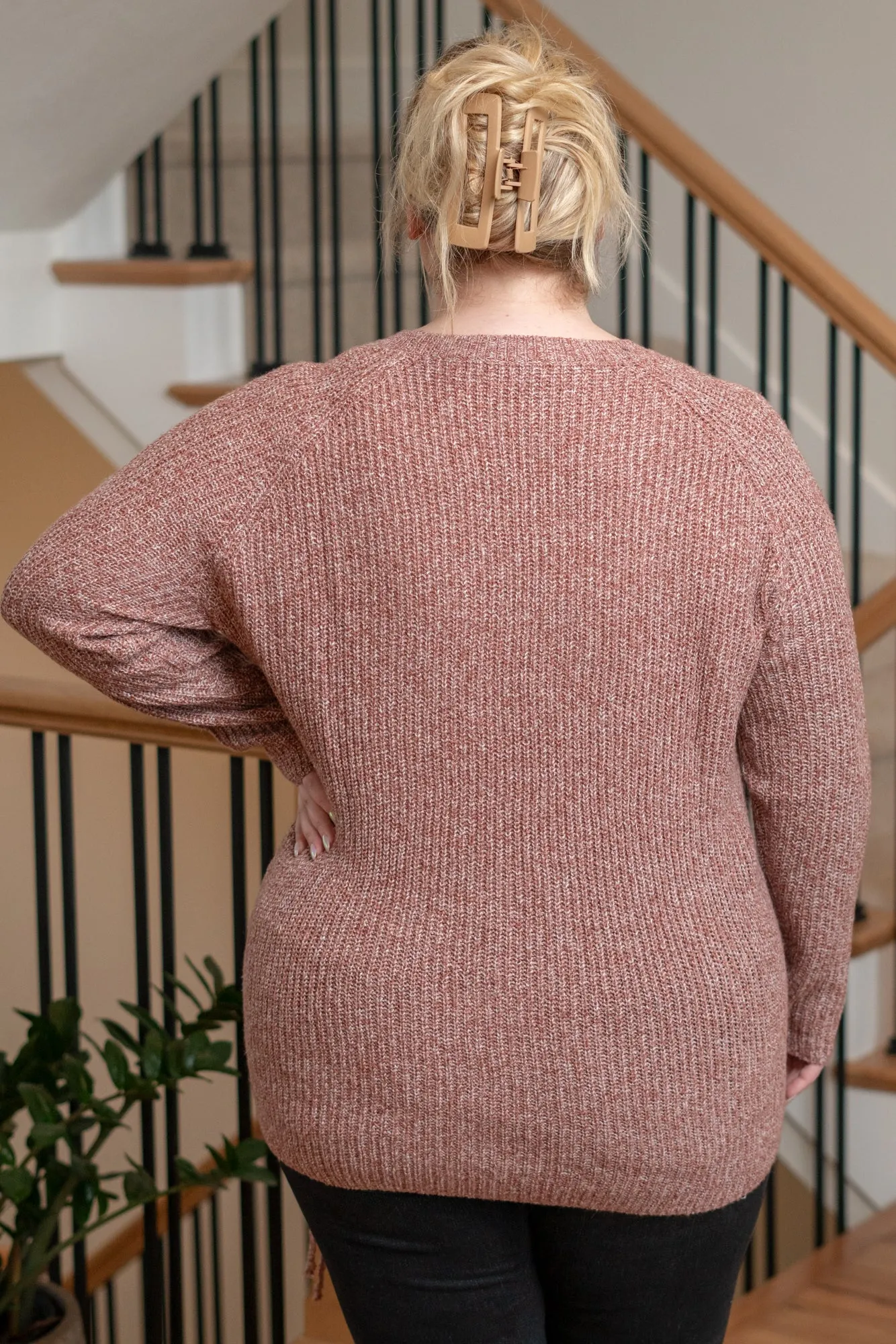 Plus Size Criss Cross Tie Knit Sweater - Brick