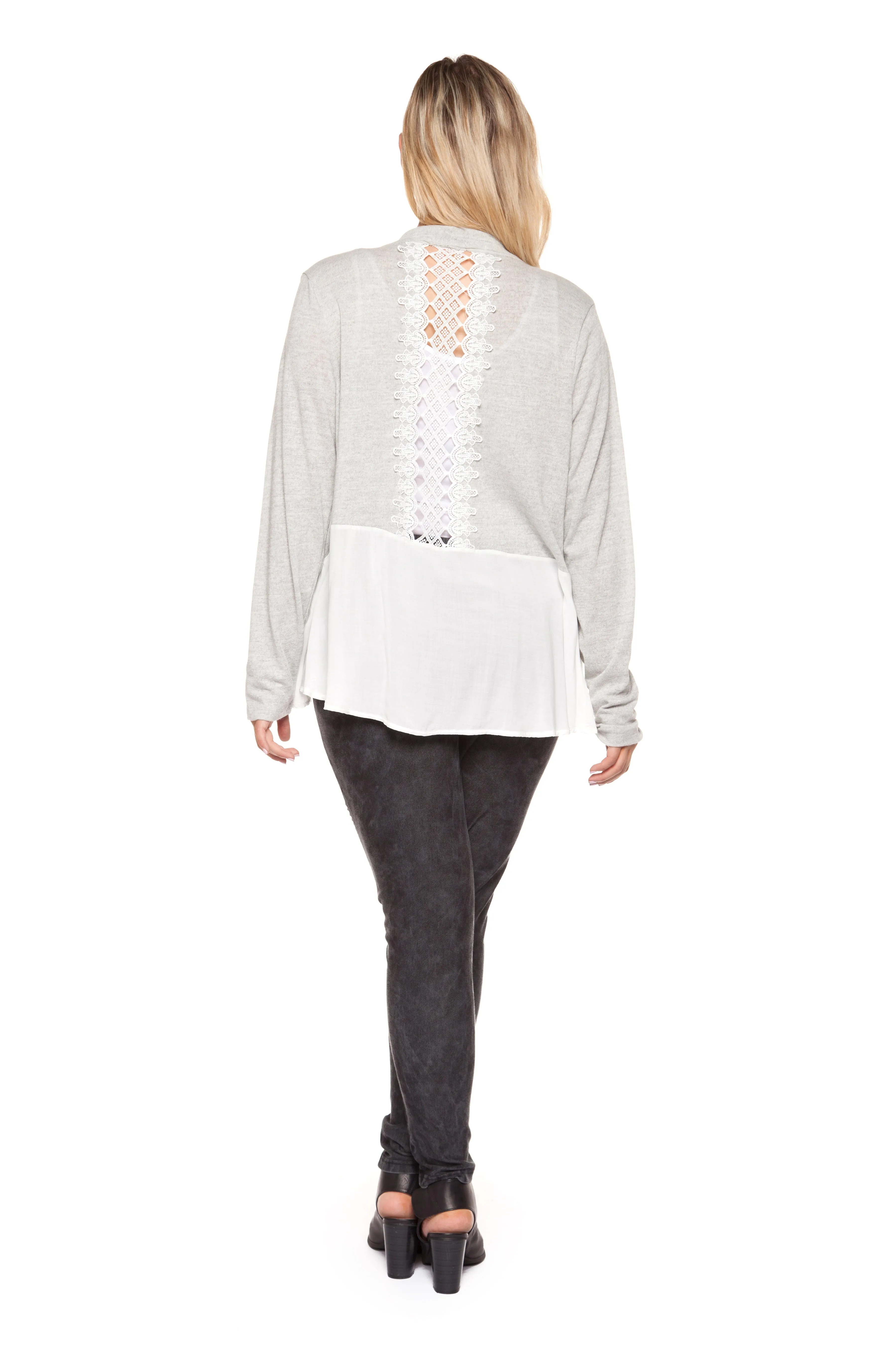Plus Size Long Sleeve Grey and Ivory Cardigan