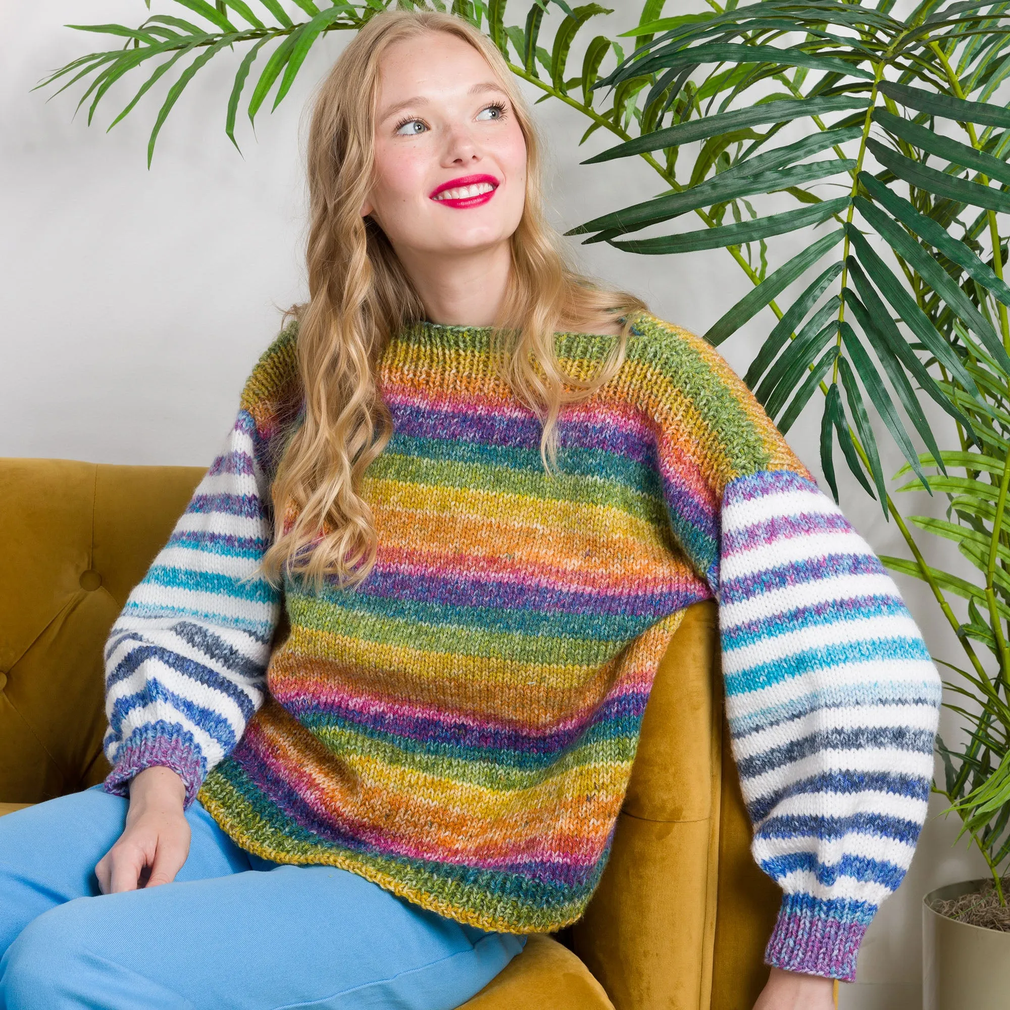 Red Heart Crochet Candy Stripes Knit Pullover