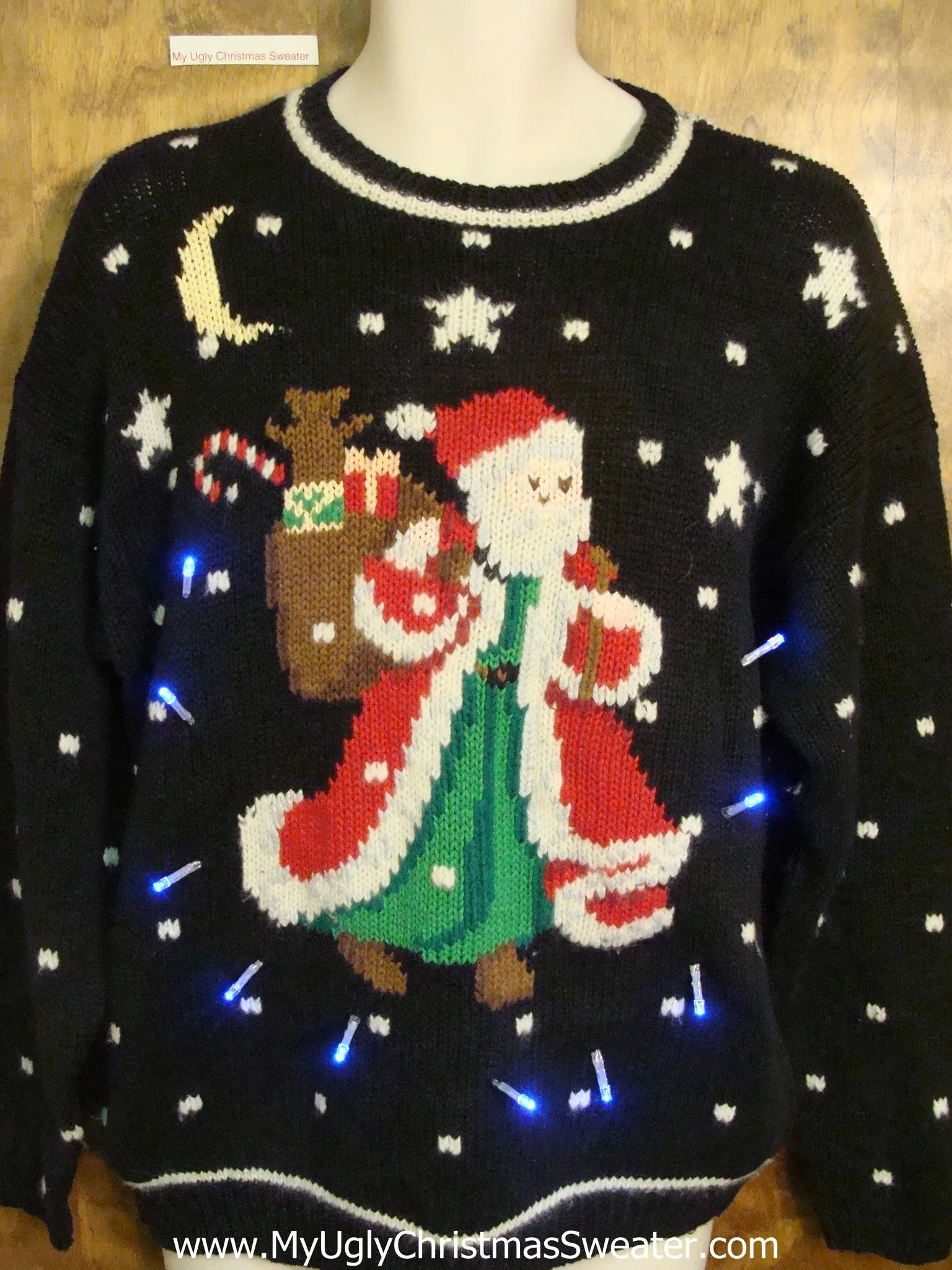 Santa with Huge Cape Light Up Ugly Xmas Sweater