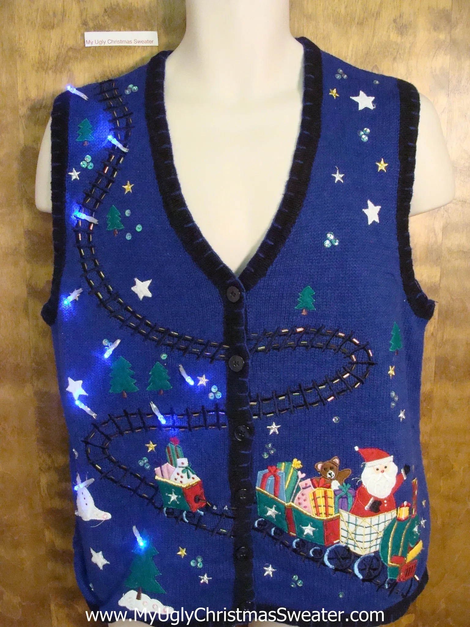 Santas Toy Train Cute Christmas Sweater Vest with Lights