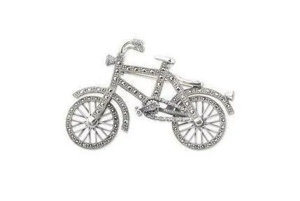 Silver Marcasite Bicycle Brooch Bike with moving wheels