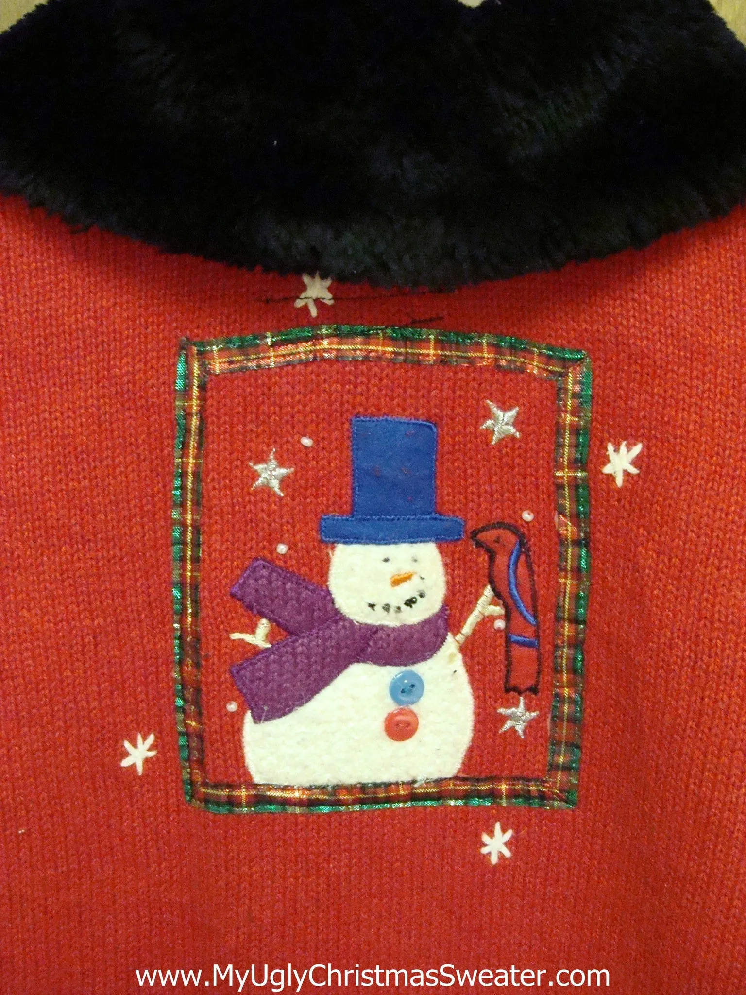 Snowman Light Up Ugly Xmas Sweater Vest with Furry Collar