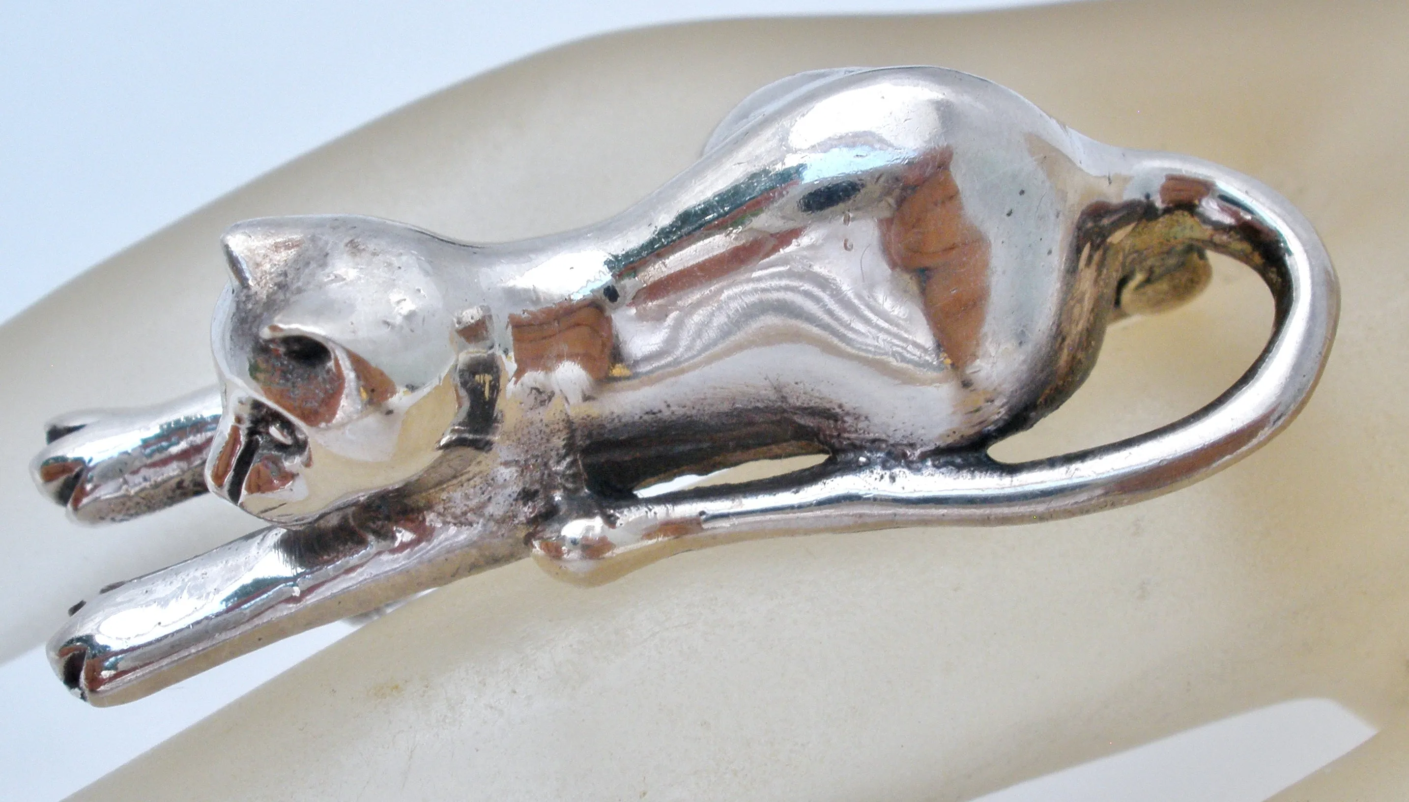 Sterling Silver Kitty Cat Brooch Pin Vintage