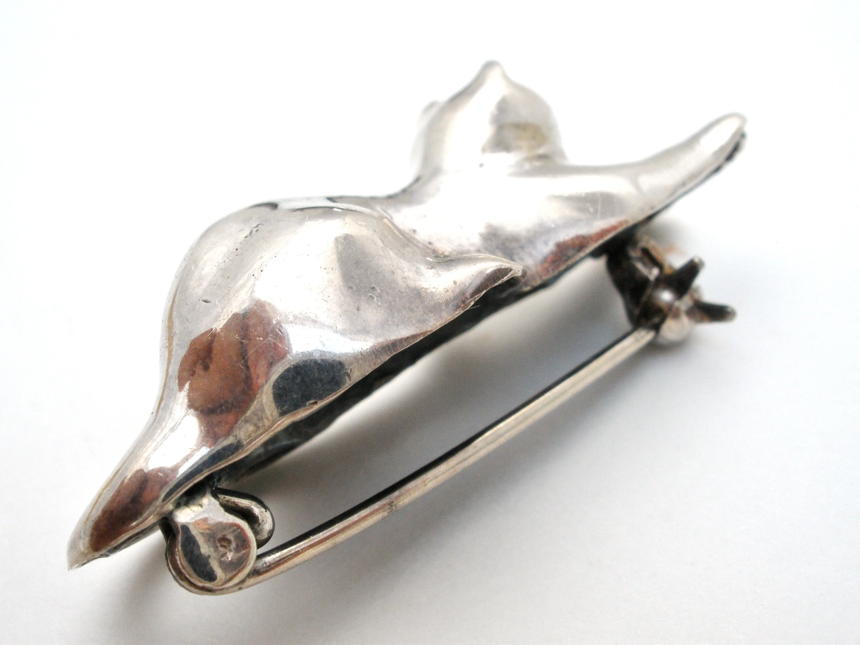 Sterling Silver Kitty Cat Brooch Pin Vintage