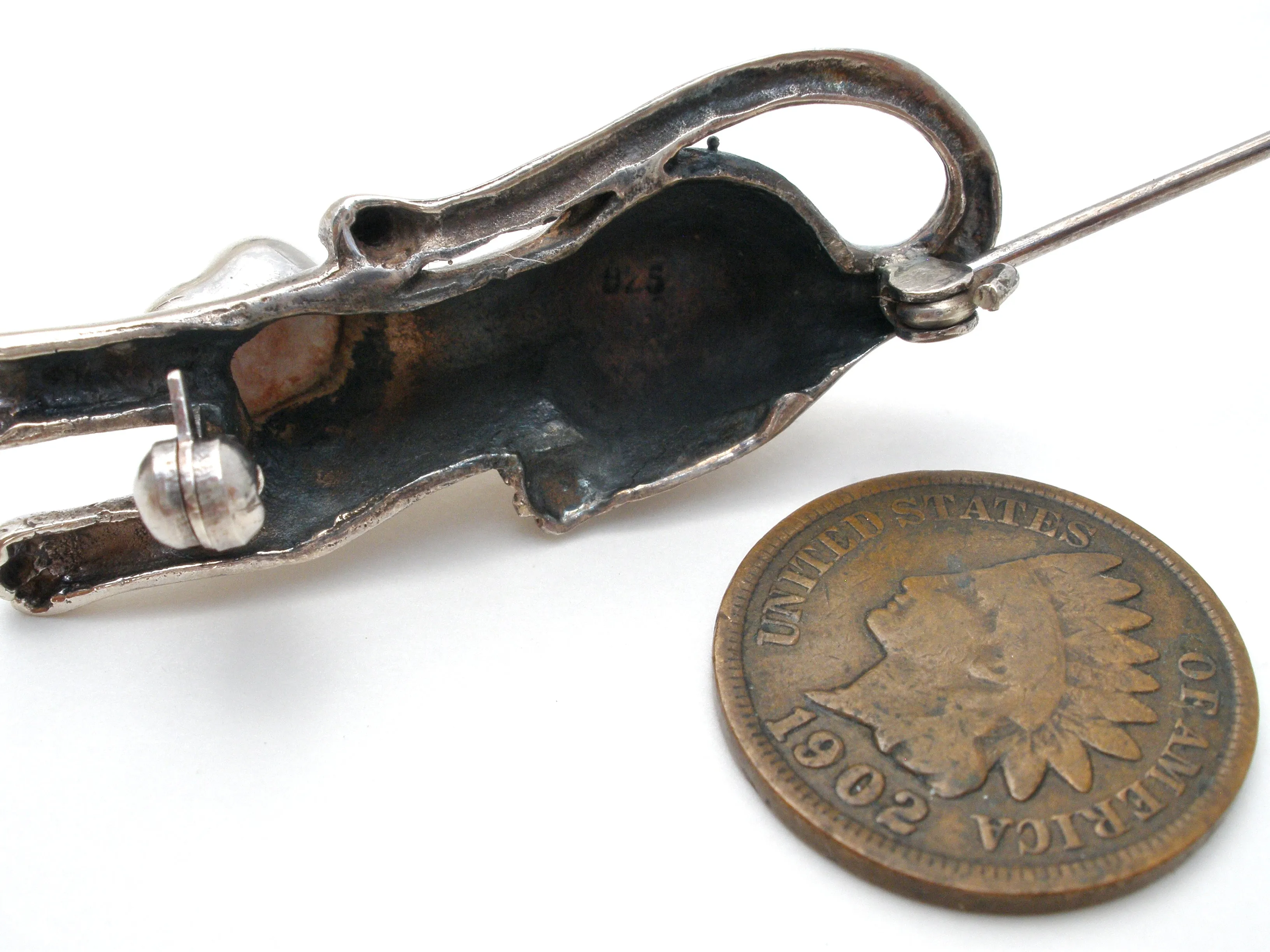 Sterling Silver Kitty Cat Brooch Pin Vintage