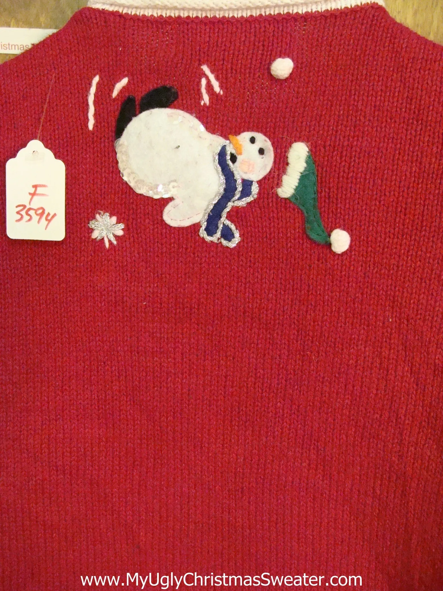 Super Short Ugly Christmas Sweater with Skiing Snowmen