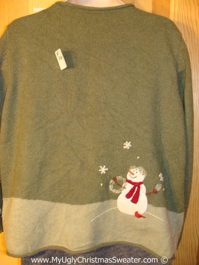 Tacky Cheesy Holiday Sweater with Festive Snowman Friends on Front and Back (f1110)