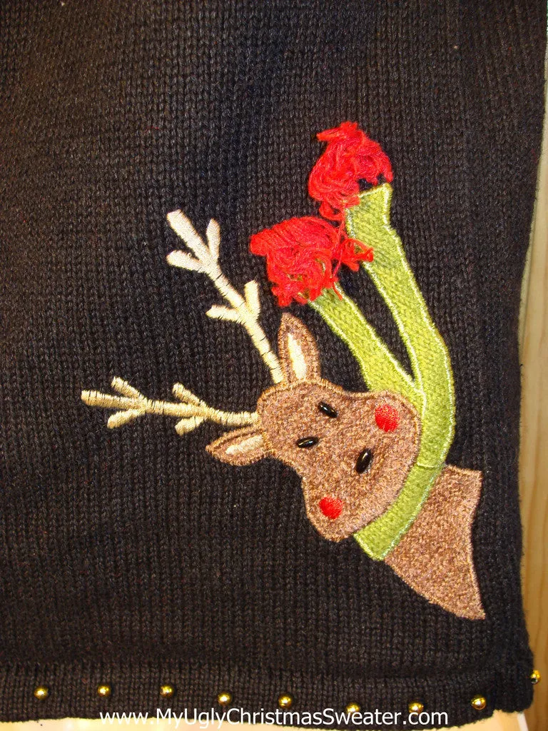 Tacky Ugly Christmas Sweater 2sided Vest with Peaking Reindeer with Scarfs (f202)