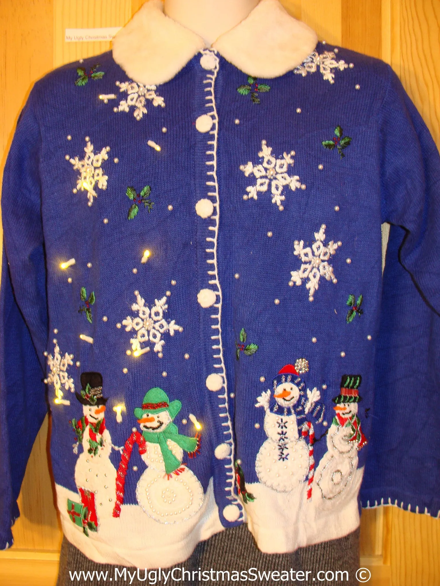 Tacky Xmas Sweater Happy Snowmen with Lights (g125)