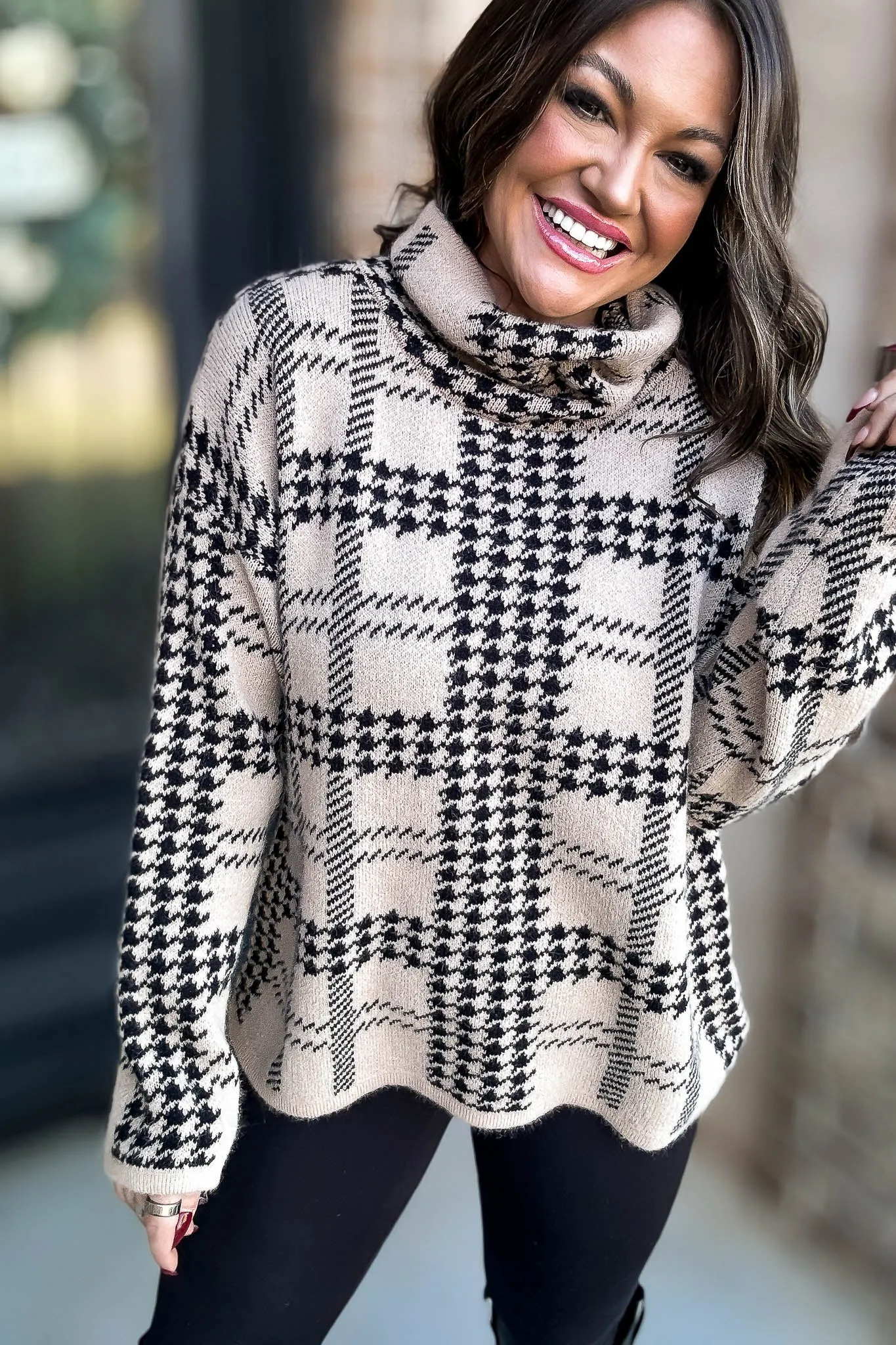 Turtle Neck Houndstooth Sweater