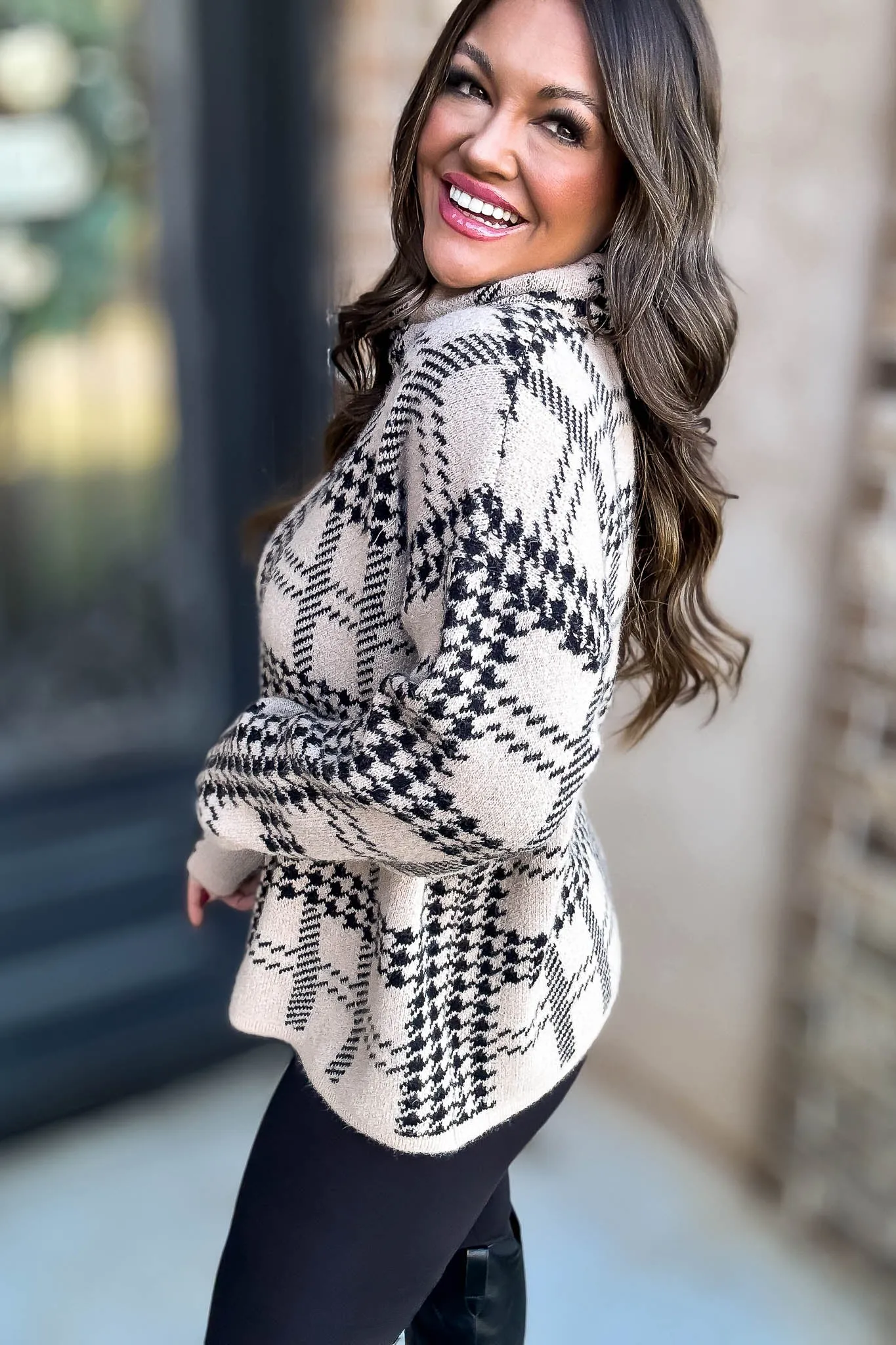 Turtle Neck Houndstooth Sweater