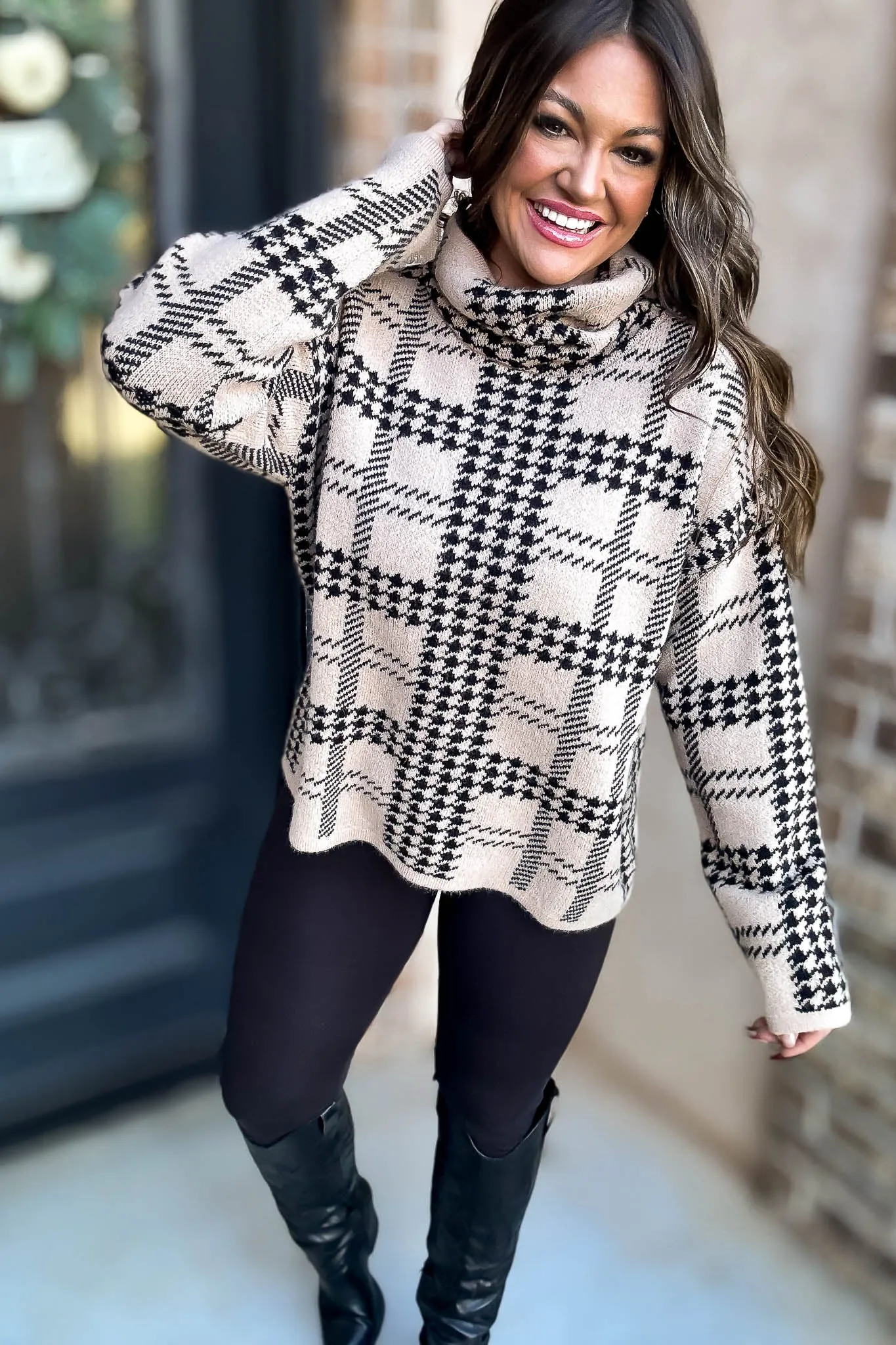 Turtle Neck Houndstooth Sweater