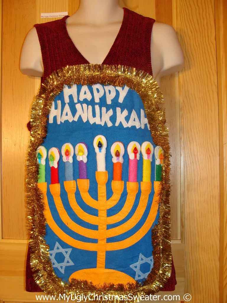 Ugly Christmas Sweater Party Hanukkah Sweater Dress  Menorah (j275)