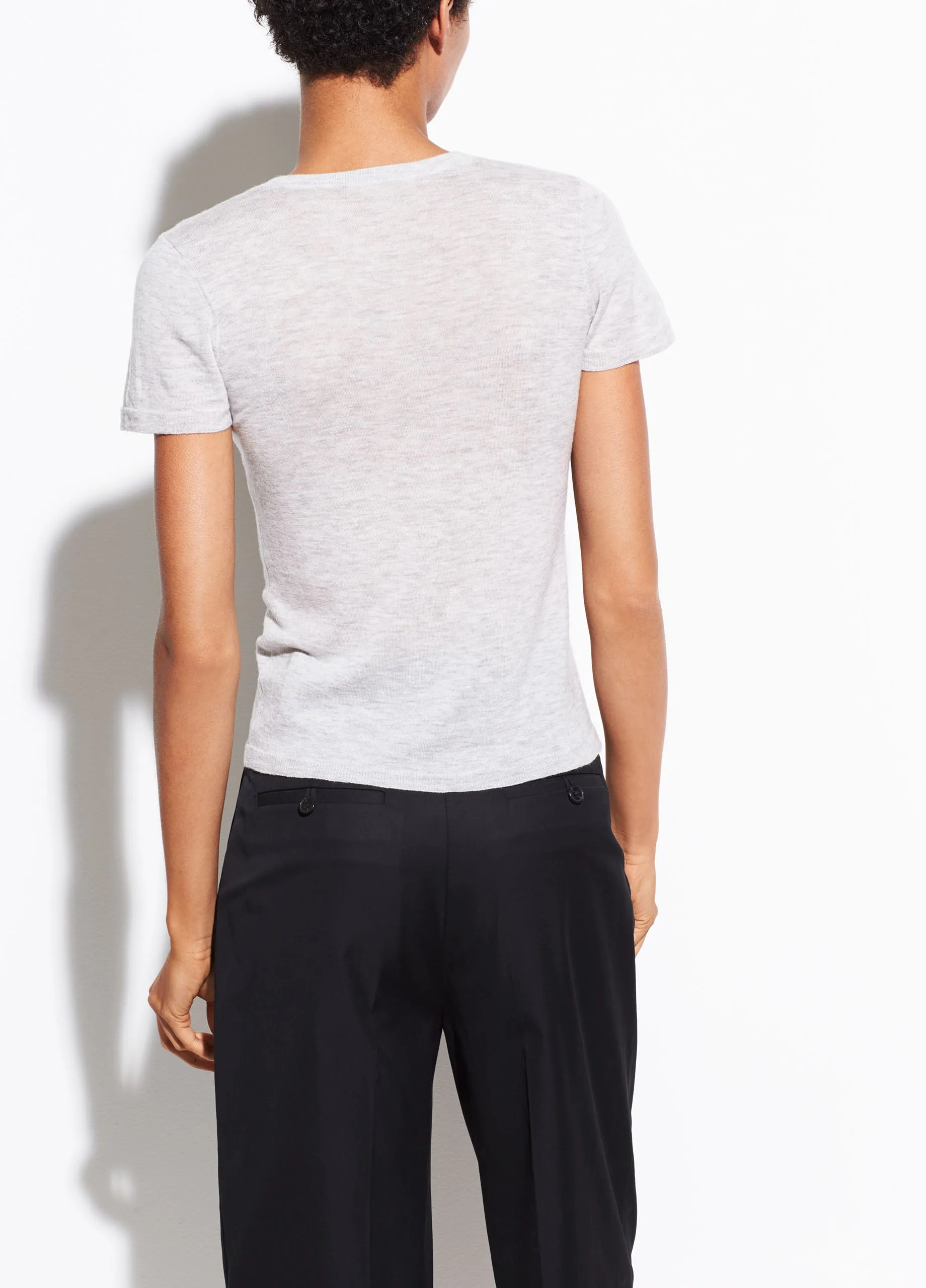 Wool Short Sleeve Sweater Tee in Heather Grey